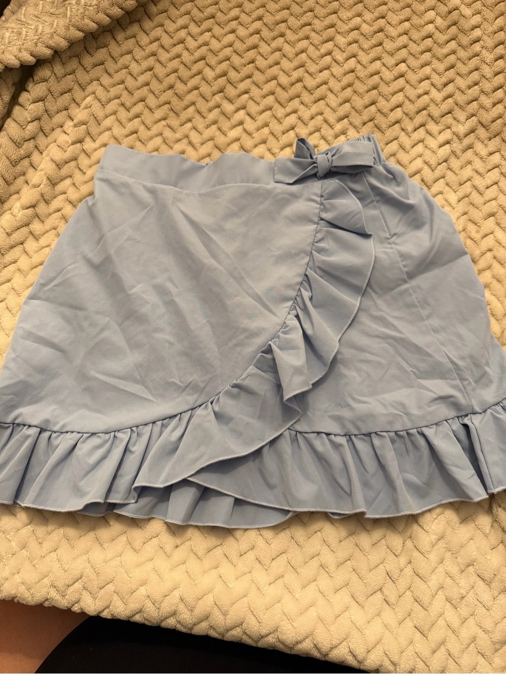 SHEIN Light Blue Ruffle Wrap Skirt with Bow